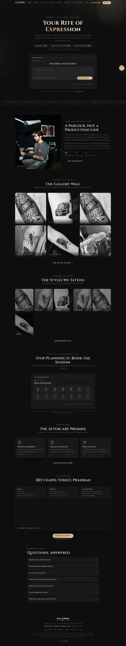 Full Moon Tattoo website, built by Scalus