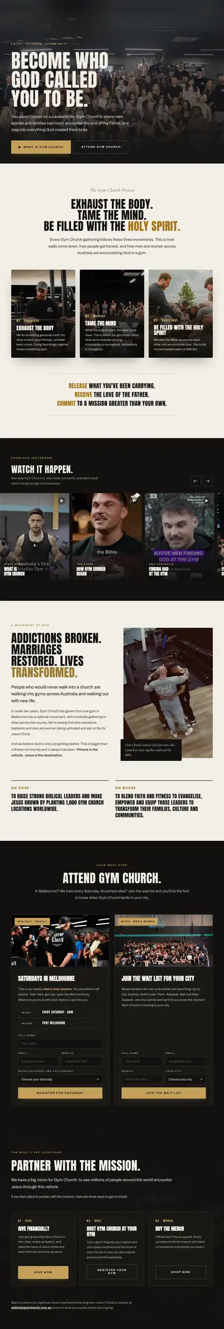 Gym Church website, built by Scalus