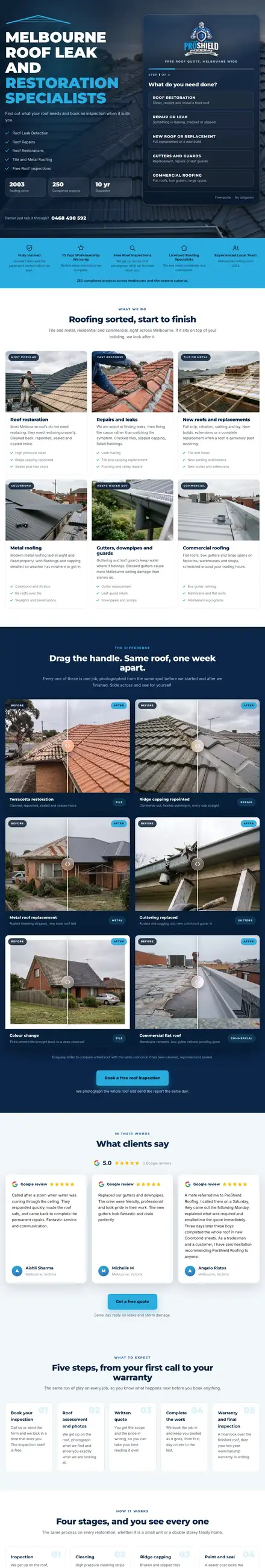 Pro Shield Roofing website, built by Scalus