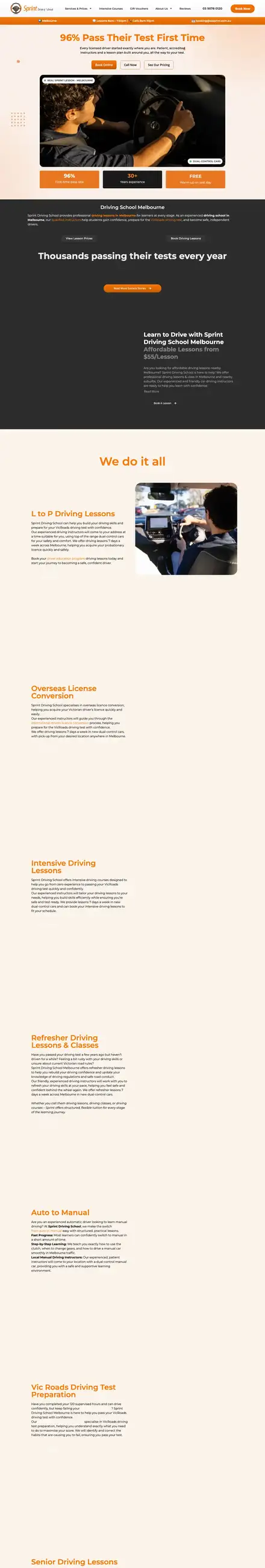 Sprint Driving School website, built by Scalus