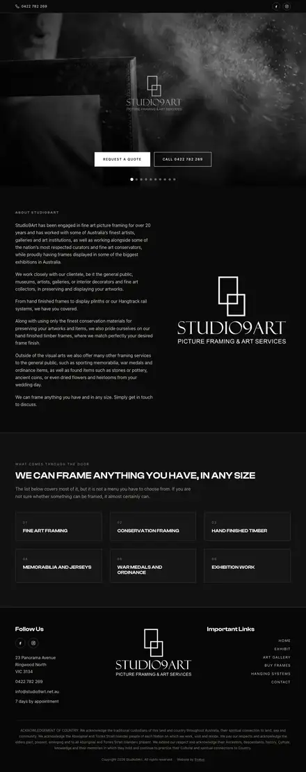Studio9Art website, built by Scalus